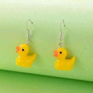 Mini duck bird cute enamel dangling earrings jewelry silver plated dangle ear